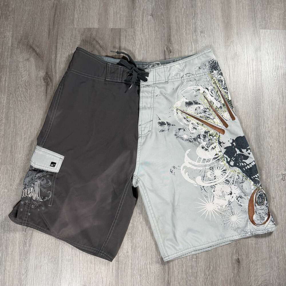 Grunge O'Neill Vintage Y2K Skull Graphic Board Shorts Size 33